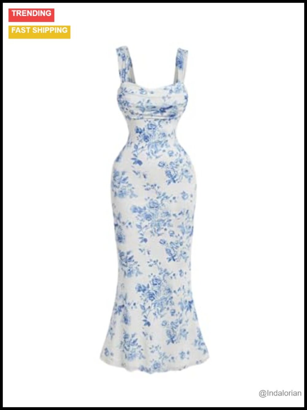 GORGLITTER Women's Floral Midi Dress Ruched Bust Mesh Overlay
